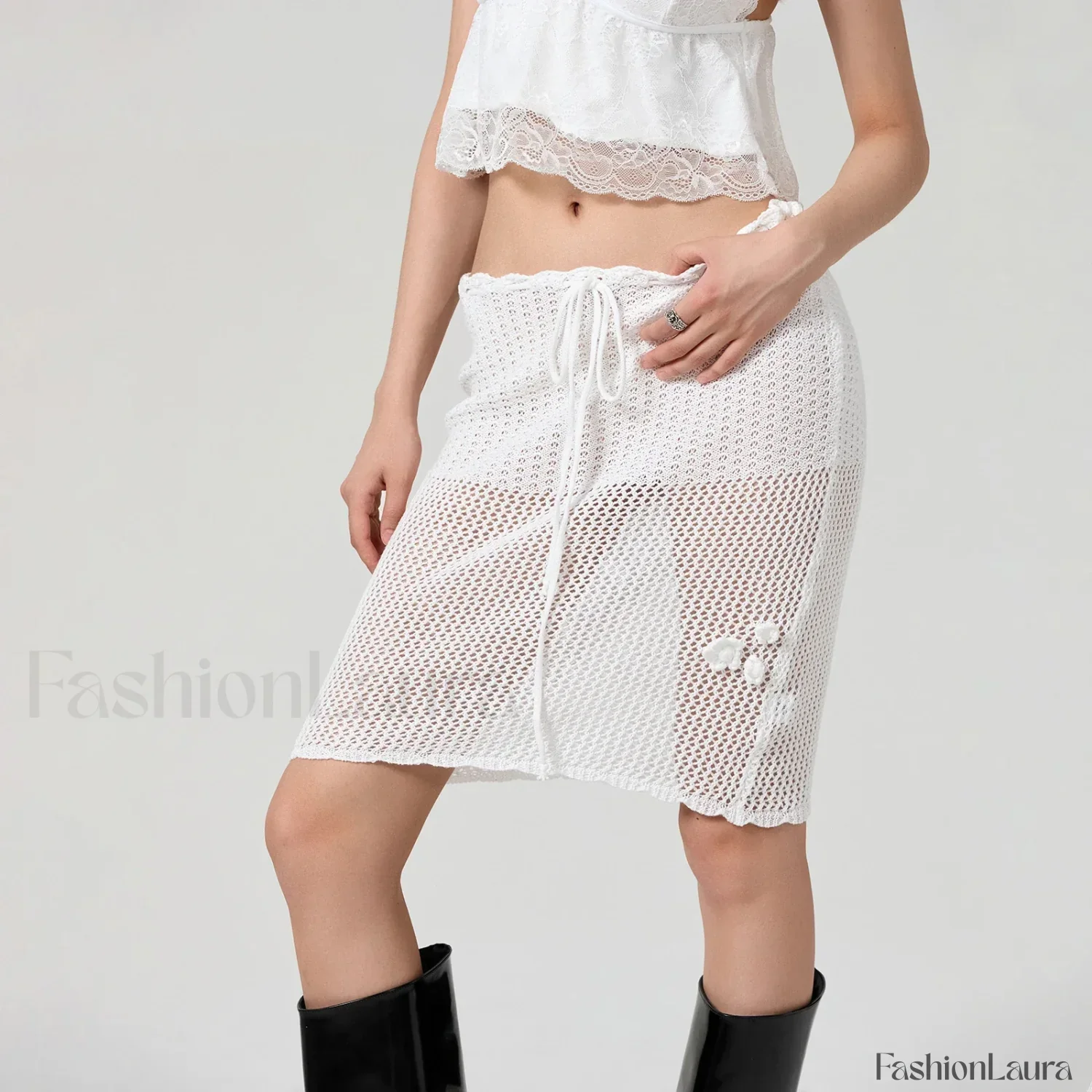 See-Through Crochet Flower Slim Fit Cover Up - Image 7