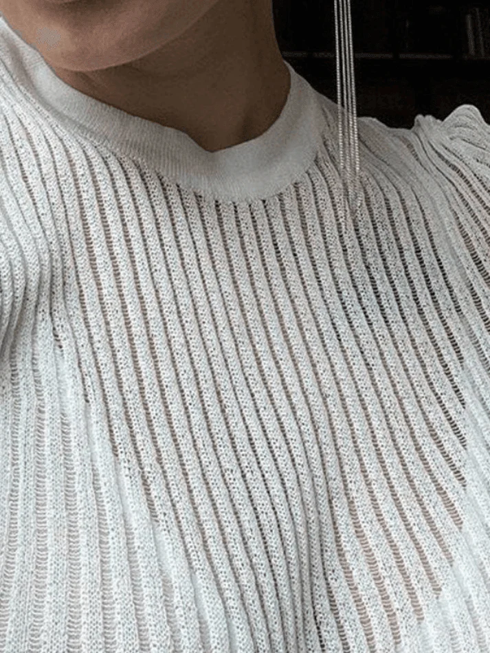 See Through Long Sleeve Ribbed Knit Top - Image 6