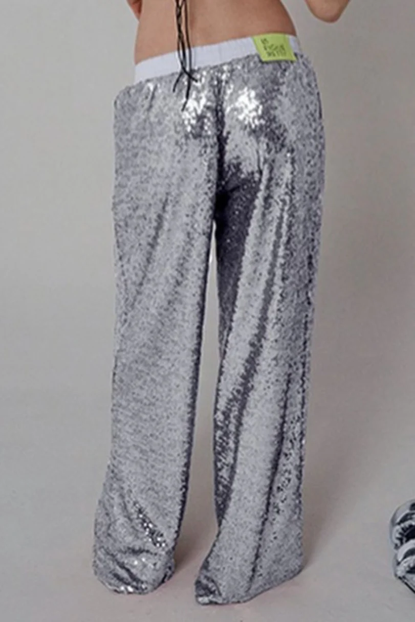 Sequin Color Block Slim Loose Pants - Image 2