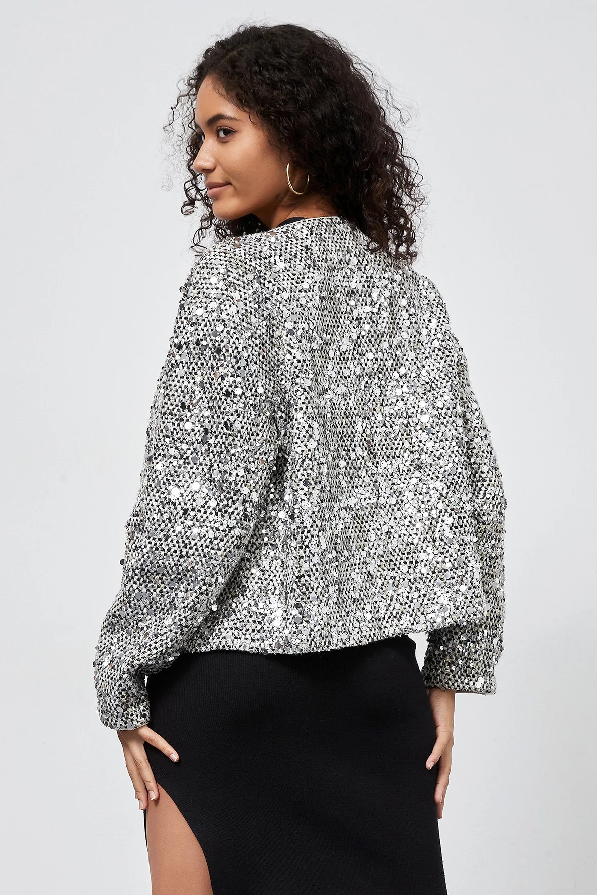 Sequin Crew Neck Long Sleeve Jacket - Image 5