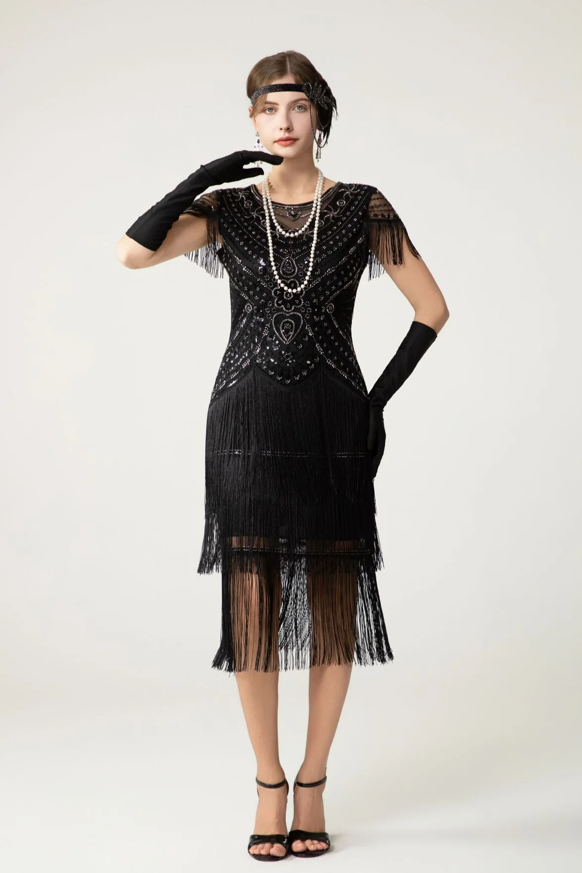 Sequin Short Sleeve Fringe Boho Dress - Image 6