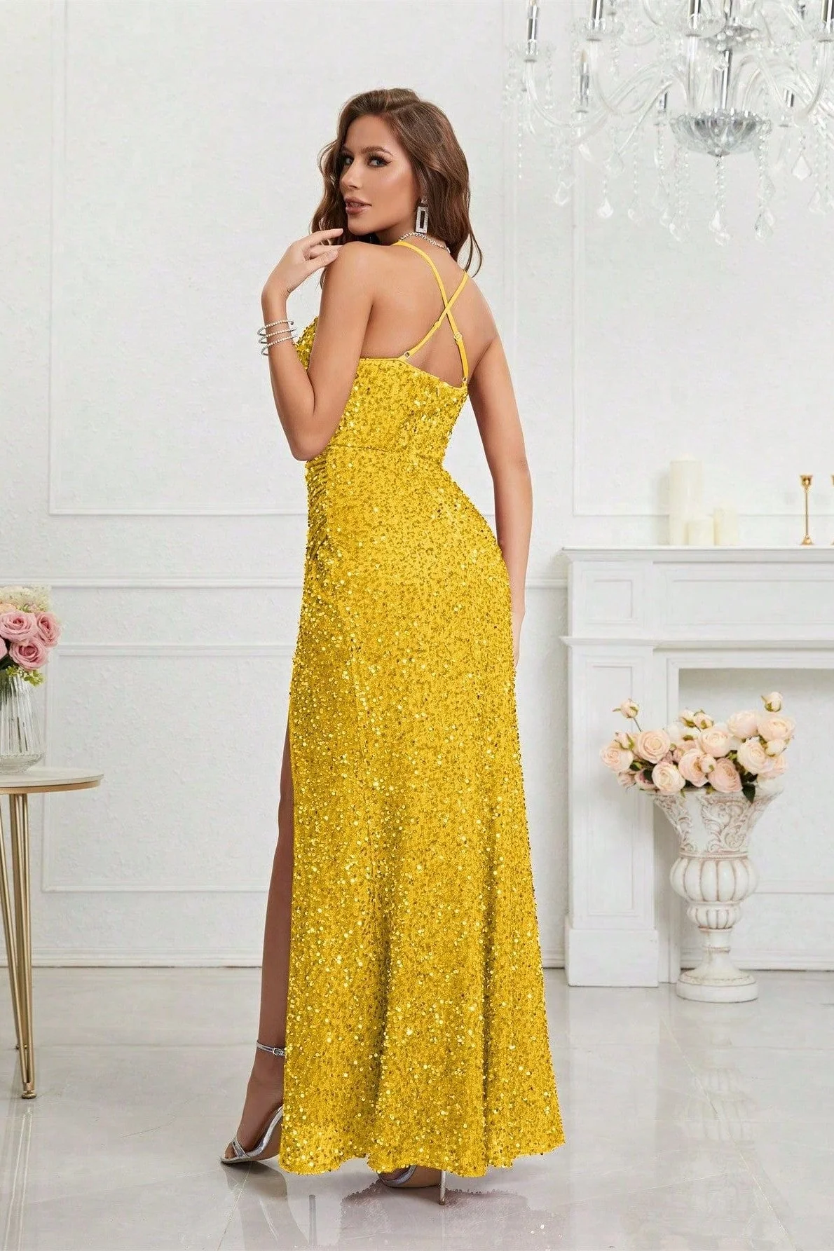 Sequin V Neck Bodycon Formal Dress - Image 16
