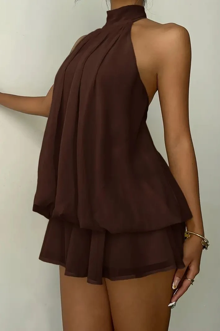Sexy Backless Halter Tie Waist Slim Fit Ruffled Mini Dress - Image 6