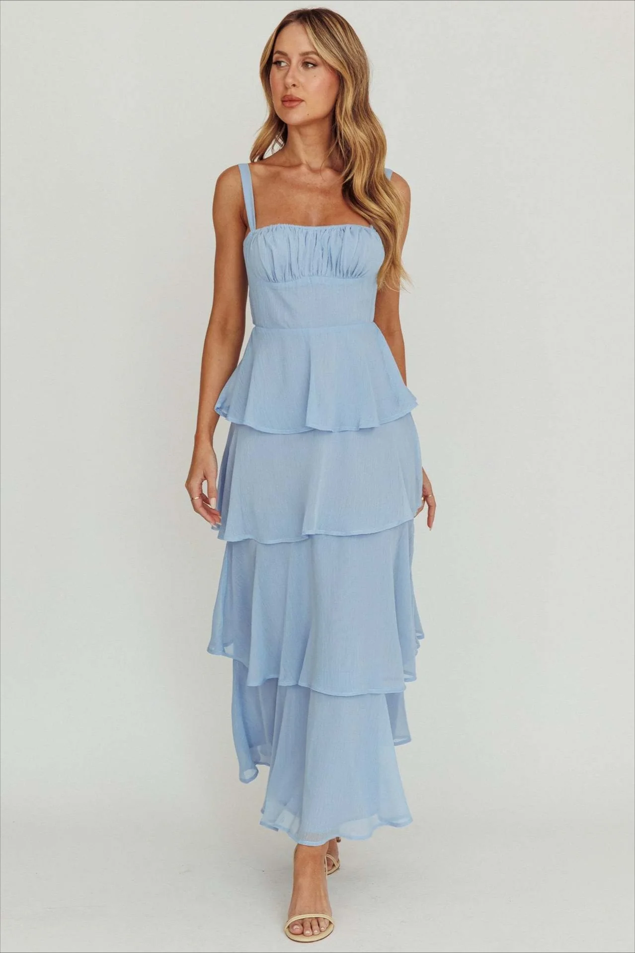Sexy Backless Halter Tiered Ruched Waist Maxi Prom Dress - Image 6