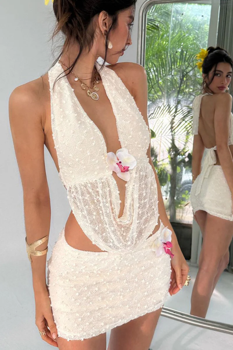 Sexy Backless Tie Waist Skirt Set - Image 4