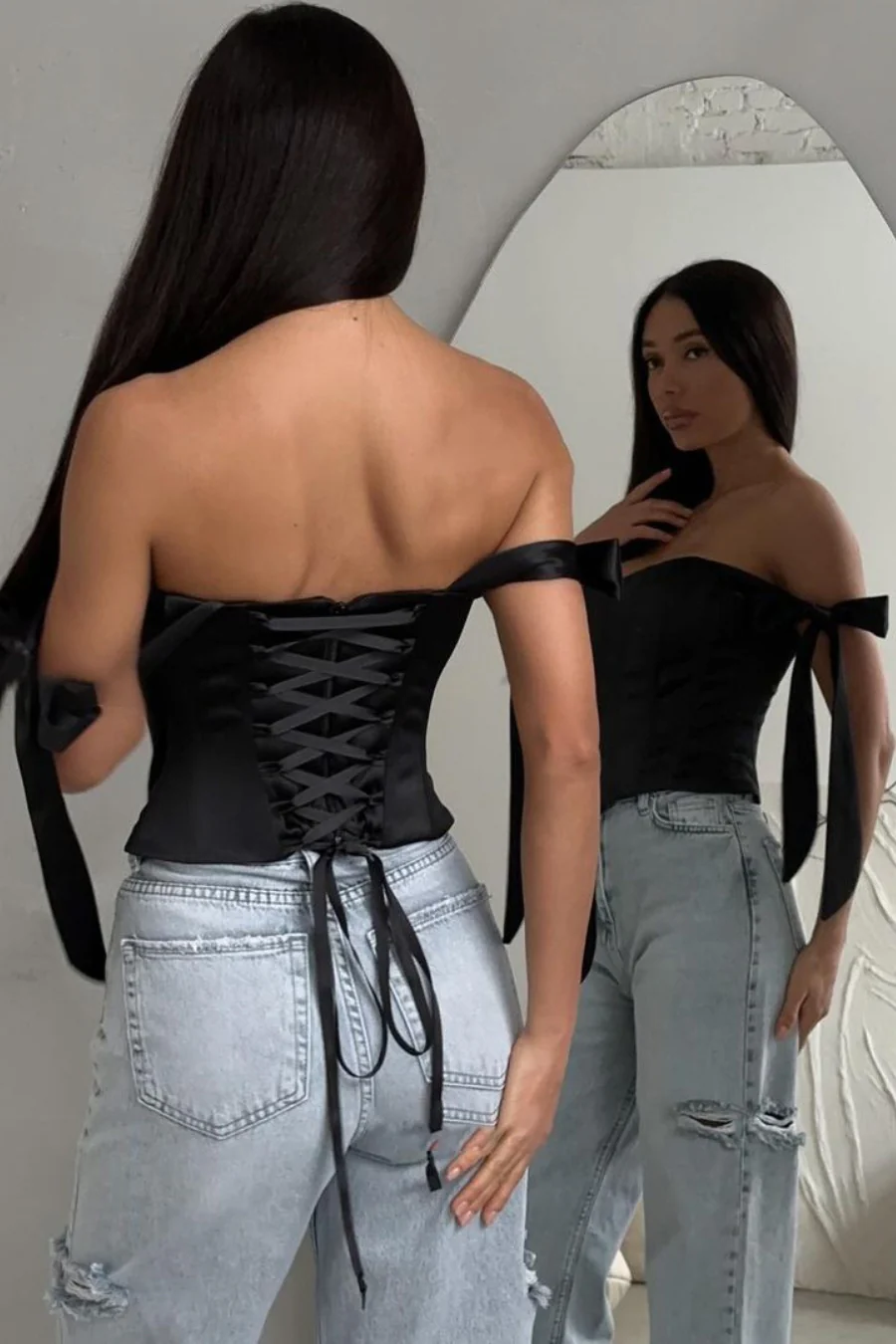 Sexy Corset Tie Asymmetric Hem Tube Top - Image 10