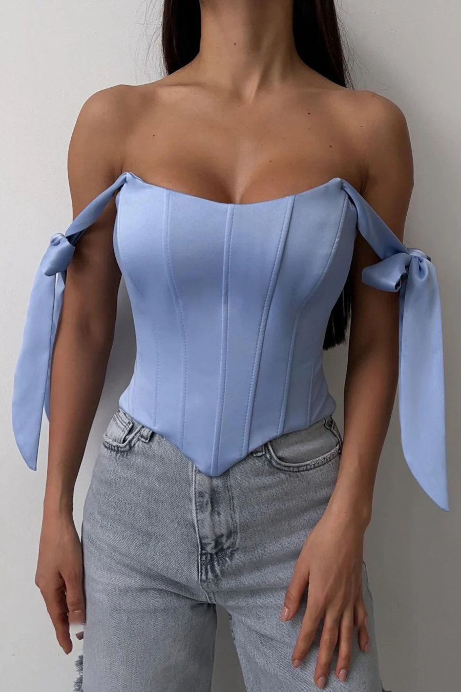 Sexy Corset Tie Asymmetric Hem Tube Top - Image 3