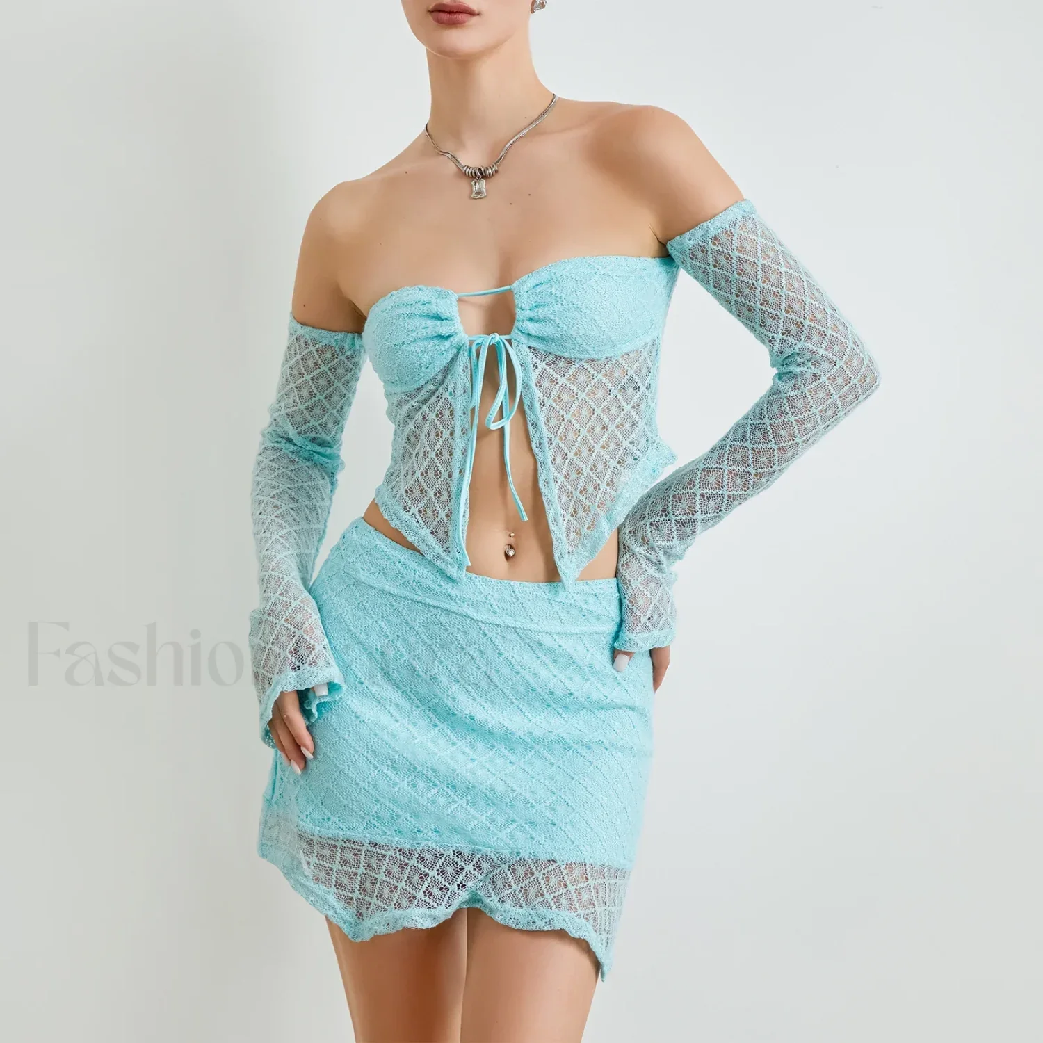Sexy Crochet Knit Bodycon Skirt Two Piece Set - Image 10
