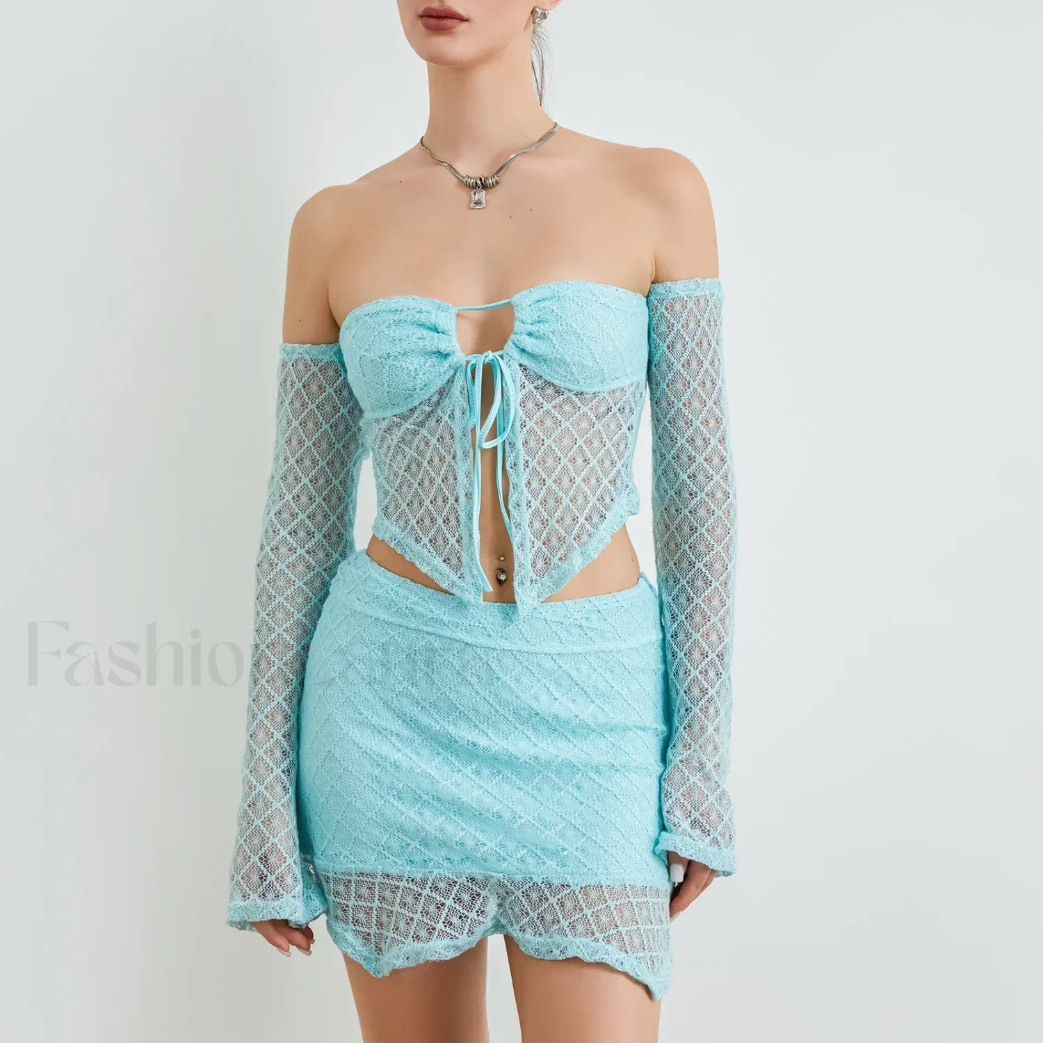 Sexy Crochet Knit Bodycon Skirt Two Piece Set - Image 8