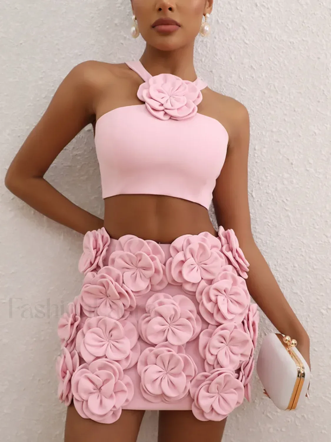 Sexy Flower Backless Pink Two Piece Set - Image 2