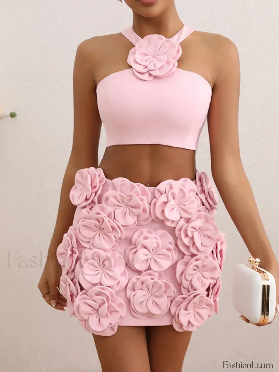 Sexy Flower Backless Pink Two Piece Set - Image 6
