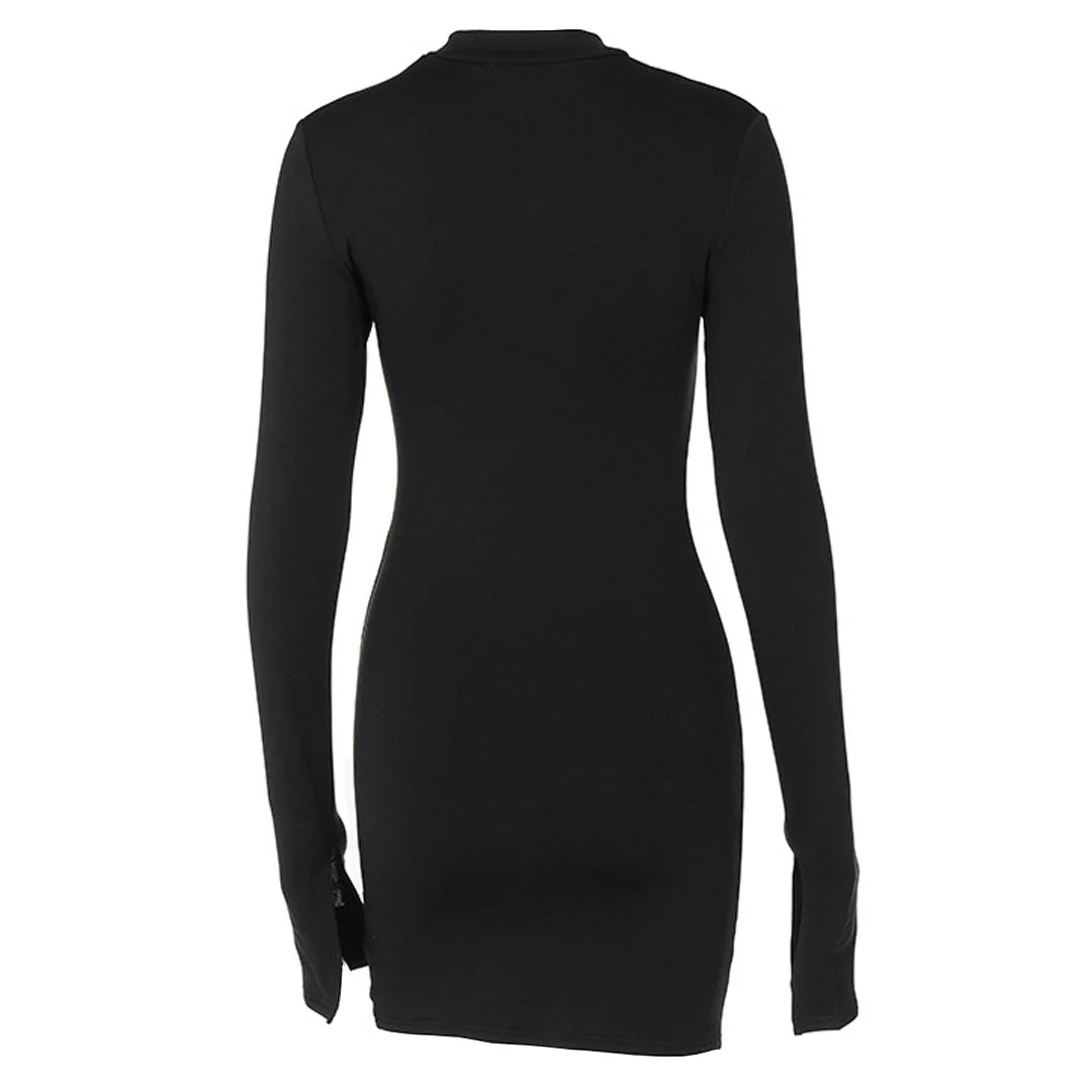 High Neck Long Sleeve Side Split Cutout Mini Dress - Black - Image 6