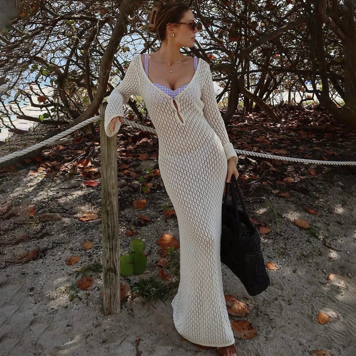 Sexy Knitted Hollow Crochet Beach Maxi Cover-Up - Image 4