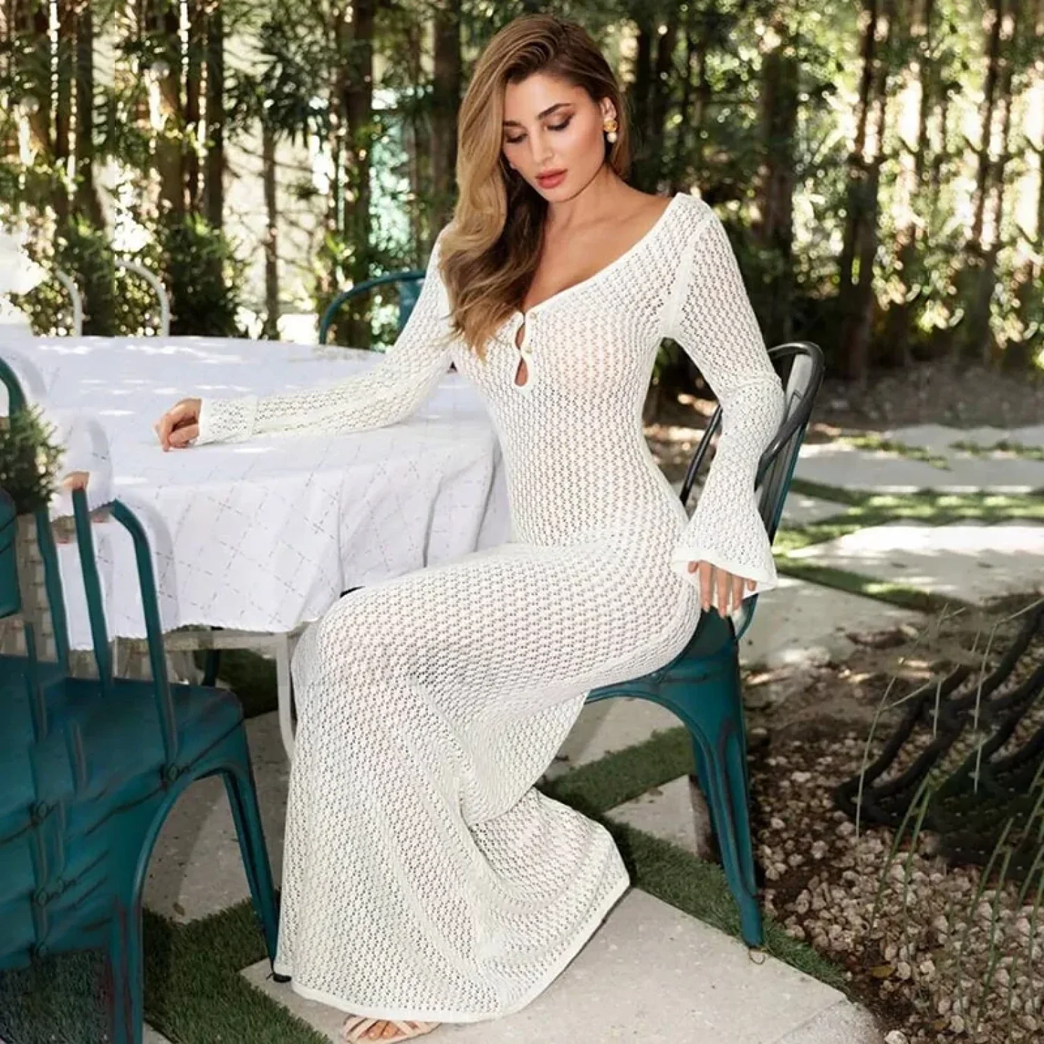 Sexy Knitted Hollow Crochet Beach Maxi Cover-Up - Image 7