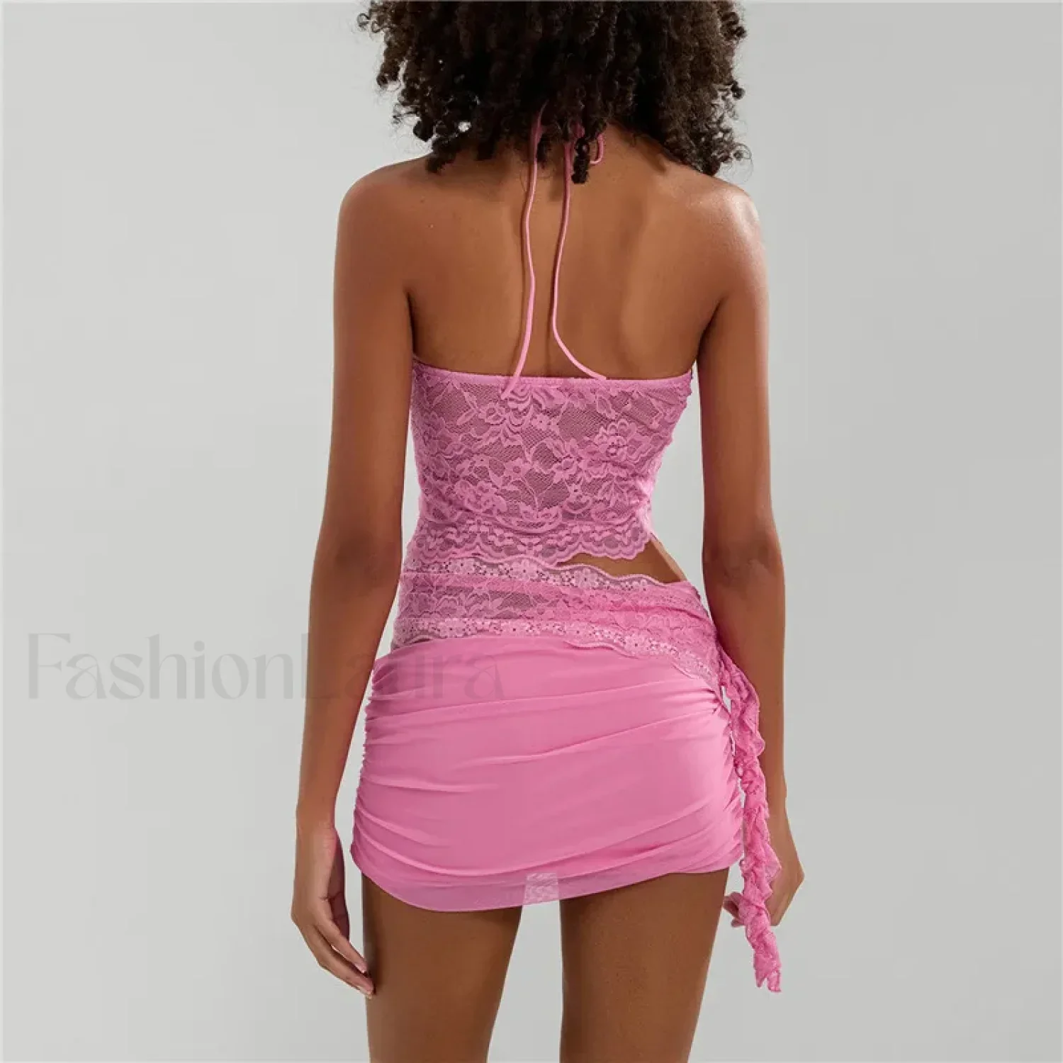 Sexy Lace Halter Backless Crop Top Mini Skirt Two Piece Set - Image 15