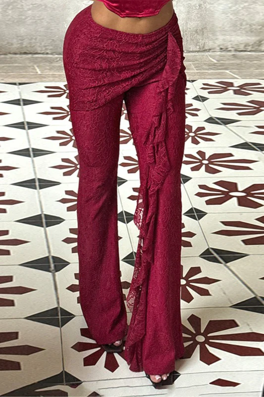 Sexy Lace Ribbon Slim Flare Pants - Image 5