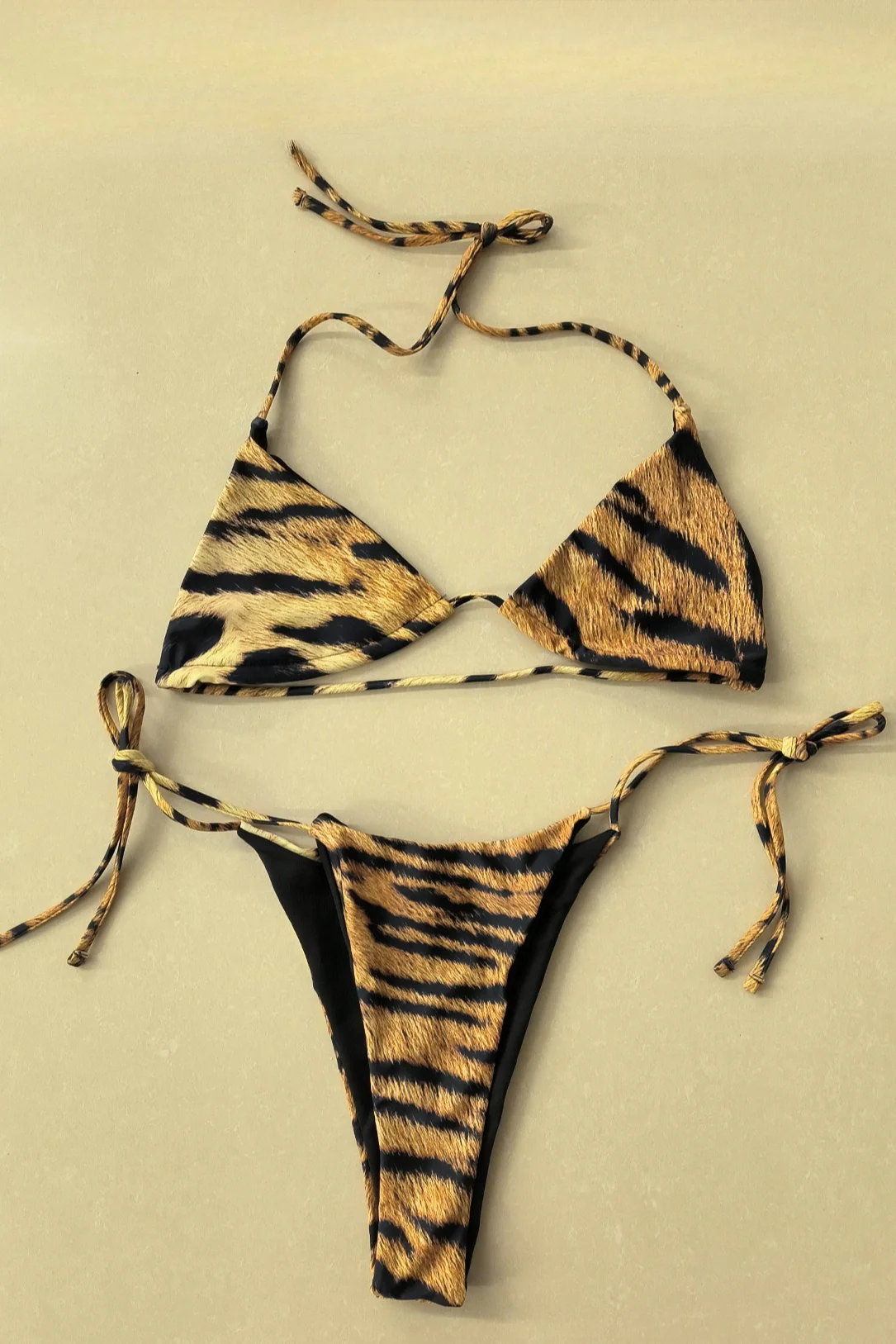Sexy Leopard Print Backless Halter Tie Bikini Set - Image 7