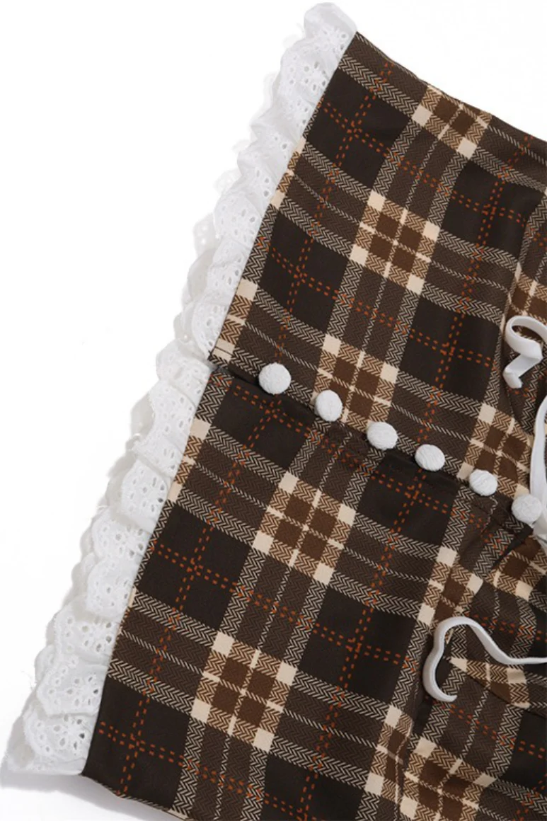 Sexy Plaid Lace Trim Halter Halter Top - Image 7
