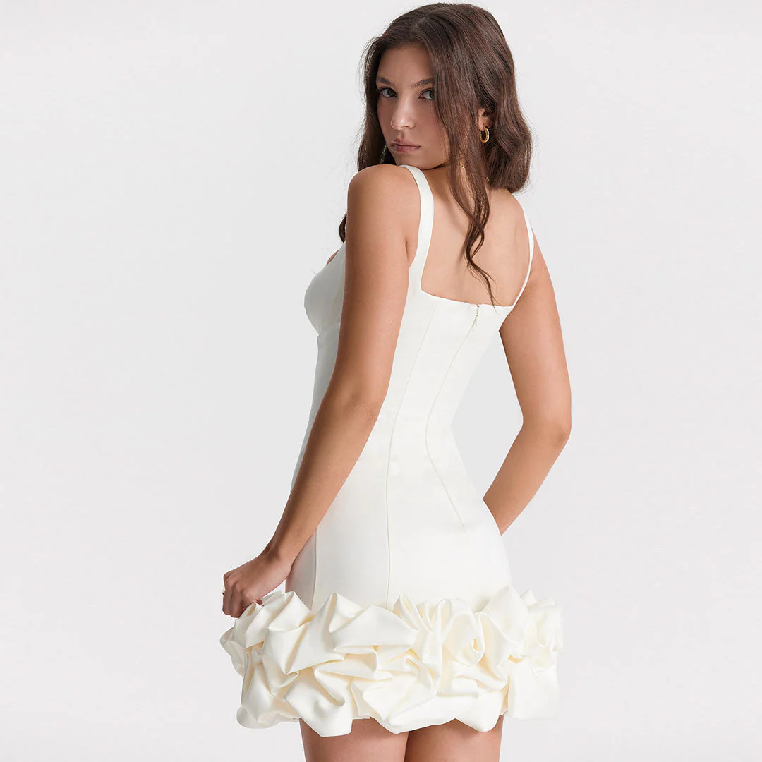 Ruffle Hem Square Neck Sleeveless Bodycon Party Mini Dress - White - Image 4