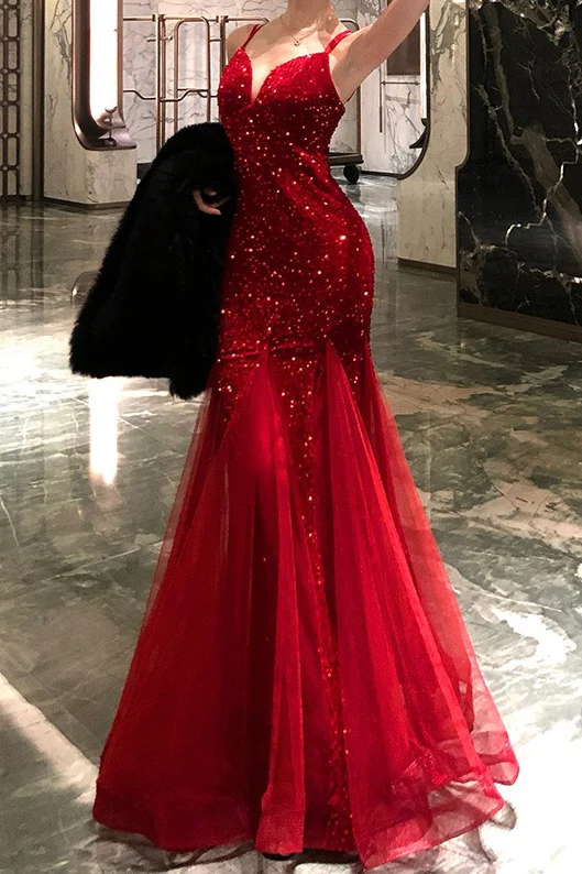 Sexy Sequin Spaghetti Strap Evening Prom Dress - Image 3