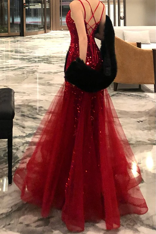 Sexy Sequin Spaghetti Strap Evening Prom Dress - Image 4