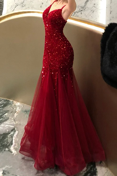 Sexy Sequin Spaghetti Strap Evening Prom Dress - Image 6