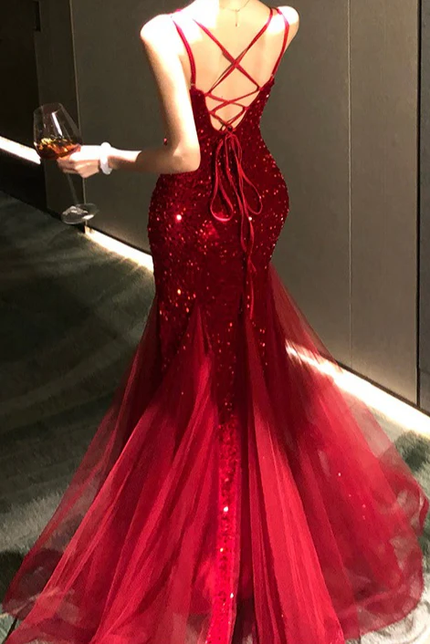 Sexy Sequin Spaghetti Strap Evening Prom Dress - Image 7