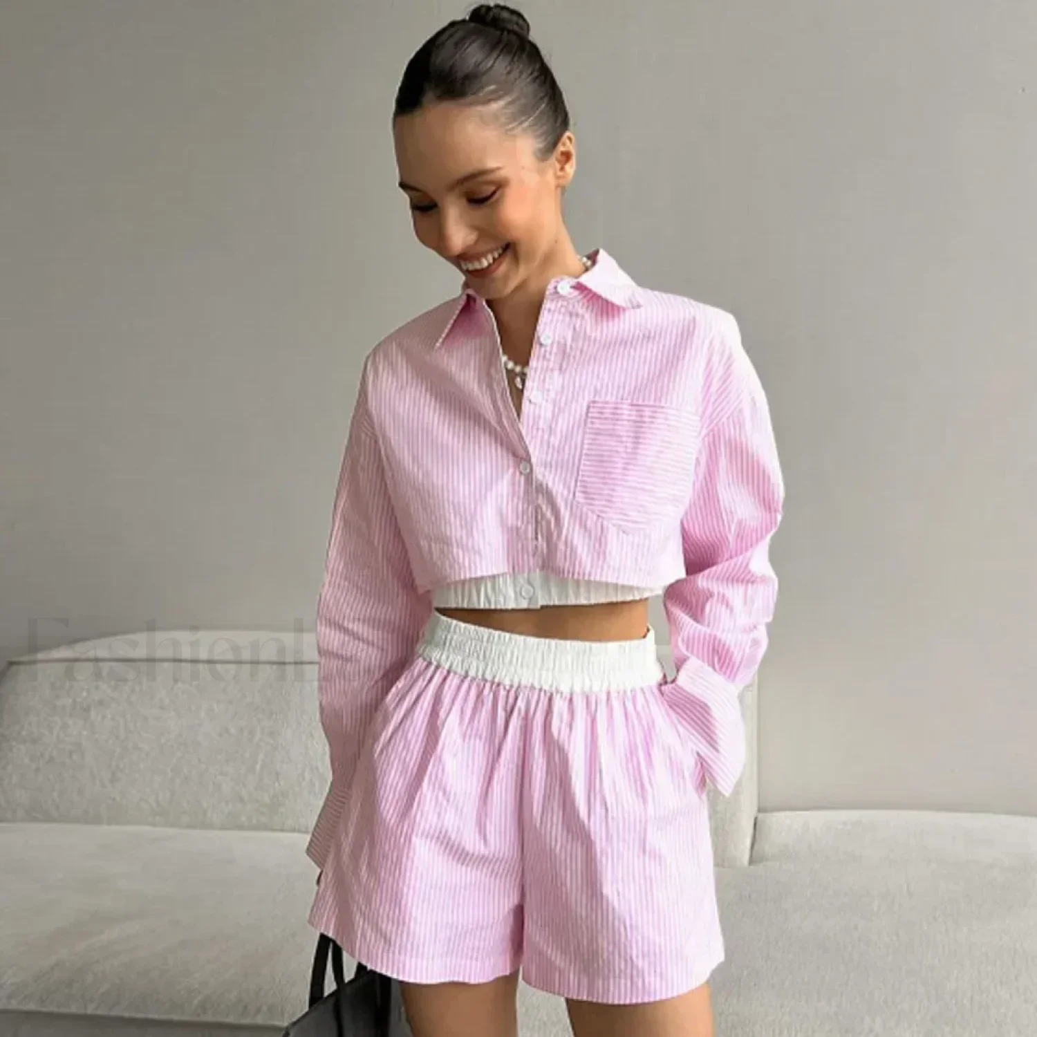 Sexy Stripe Shirt Shorts Two Piece Set - Image 10