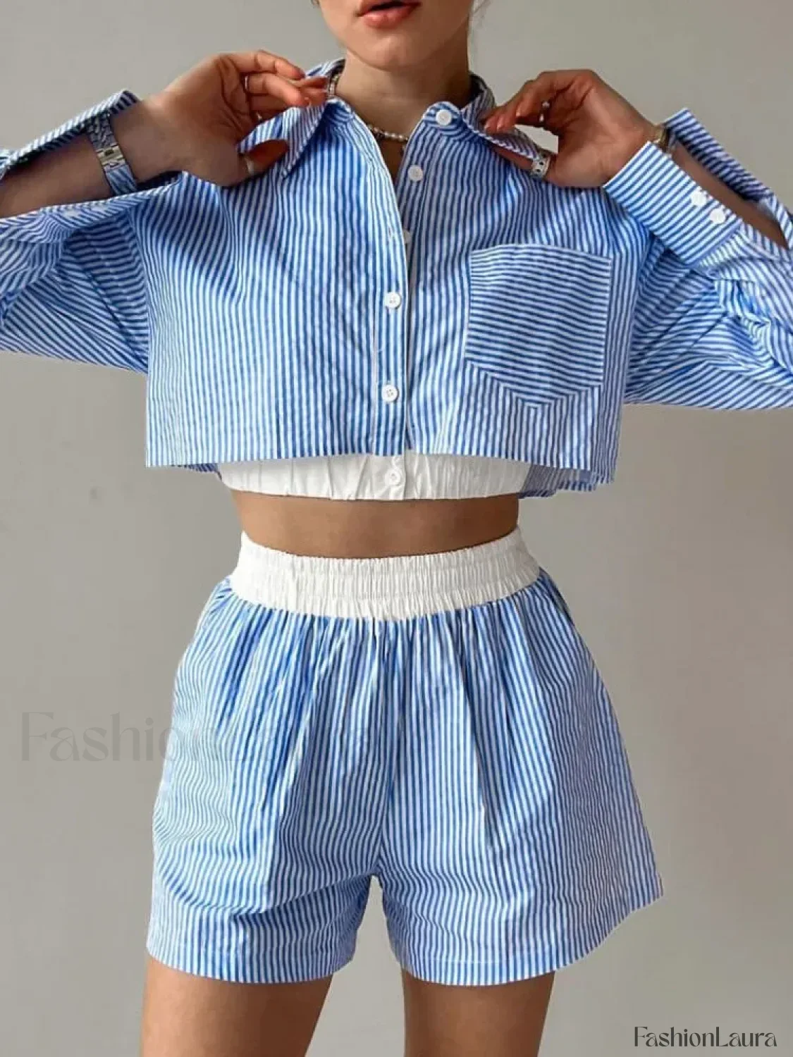Sexy Stripe Shirt Shorts Two Piece Set - Image 11