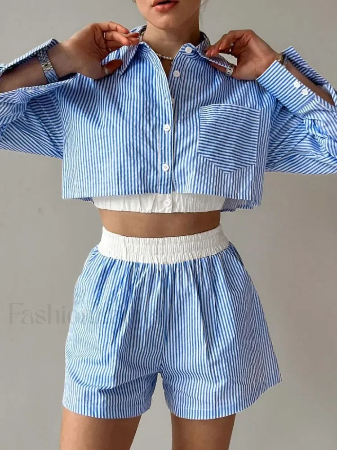 Sexy Stripe Shirt Shorts Two Piece Set - Image 5