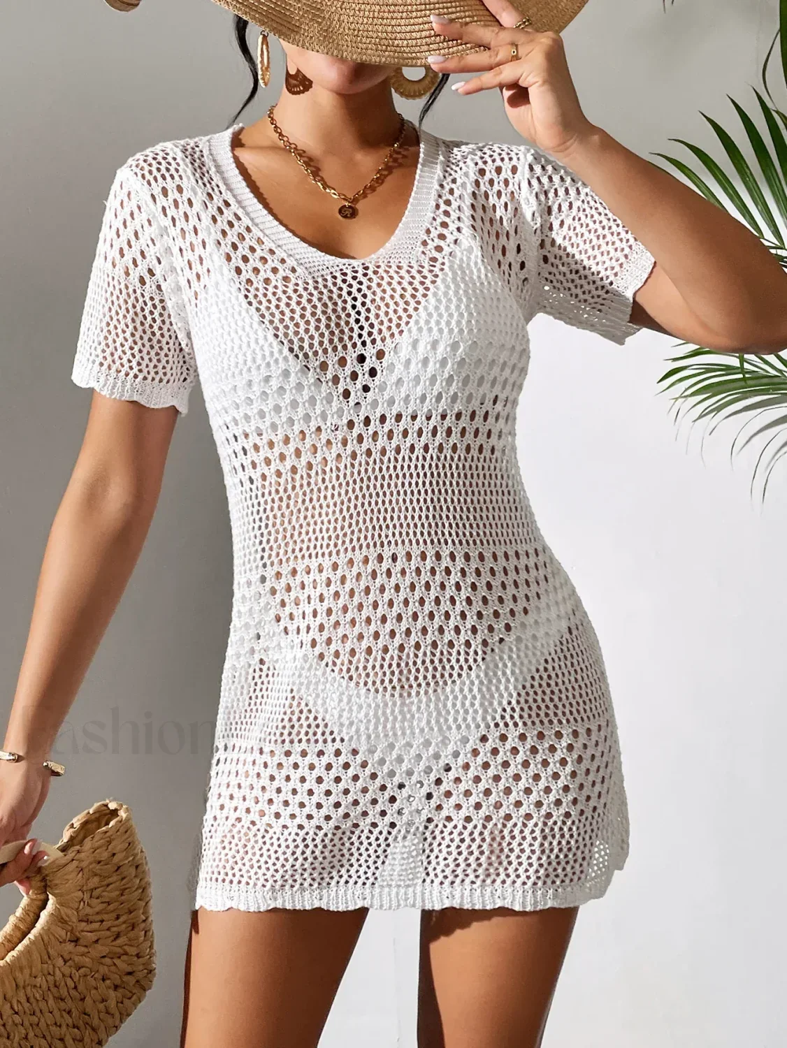 Sexy V-Neck Hollow Knit Cover Up - Image 10