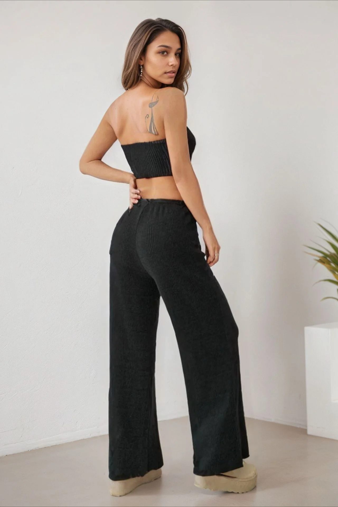 Sexy Wrap Front Split Hem Top Straight Pants Set - Image 6