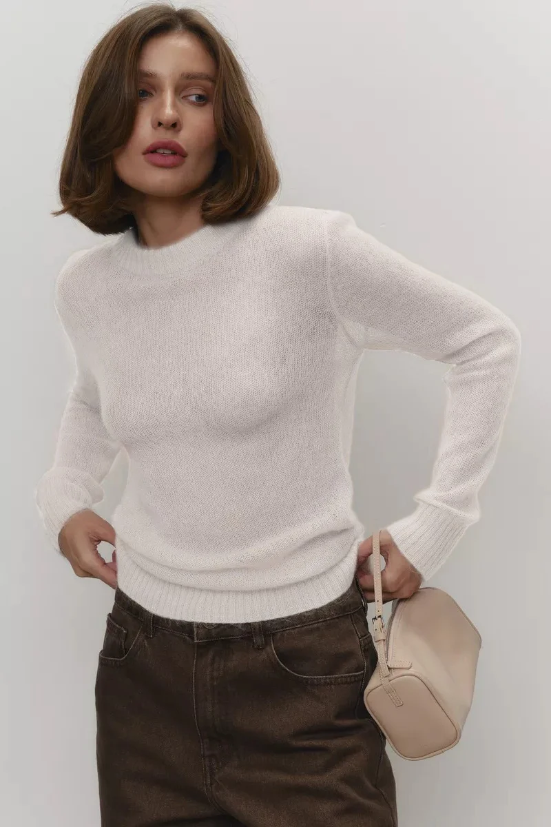 Sheer Blend Round Neck Knit Top - Image 3