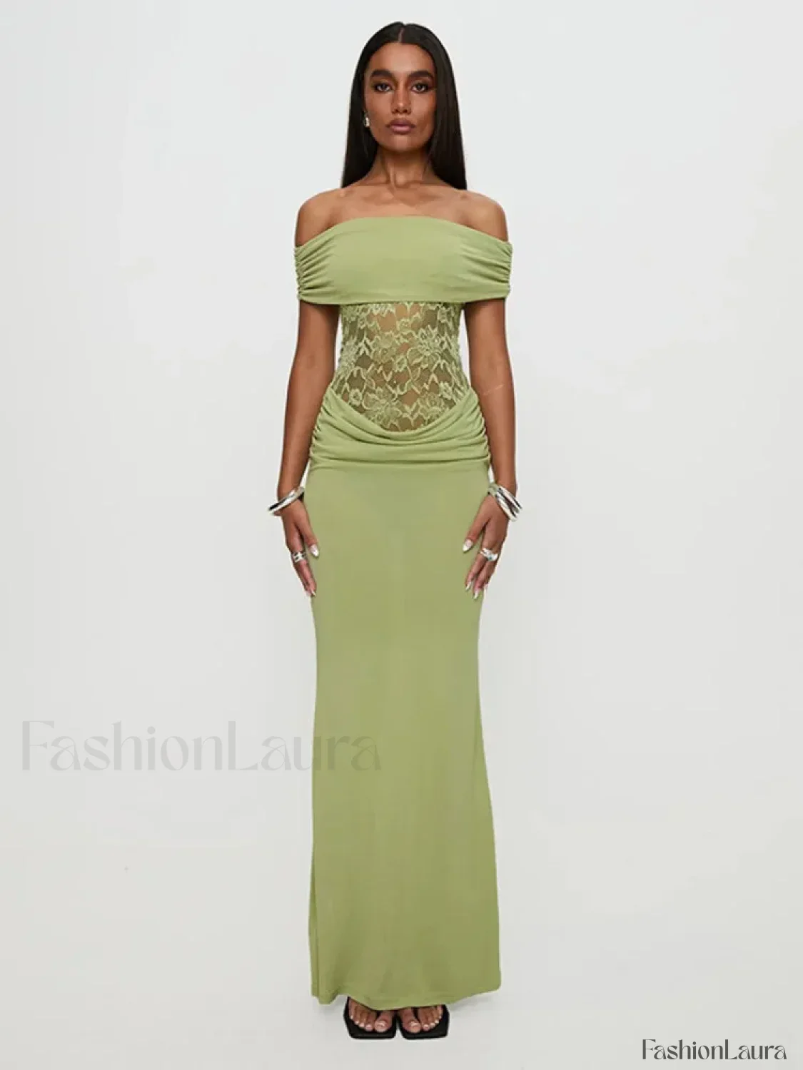 Sheer Green Strapless Maxi Dress - Image 12