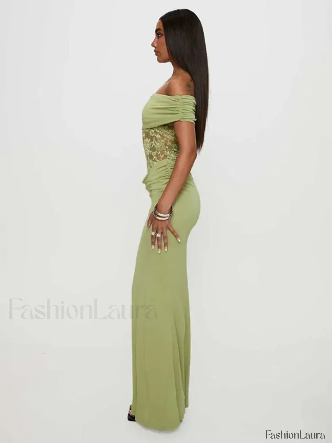 Sheer Green Strapless Maxi Dress - Image 13