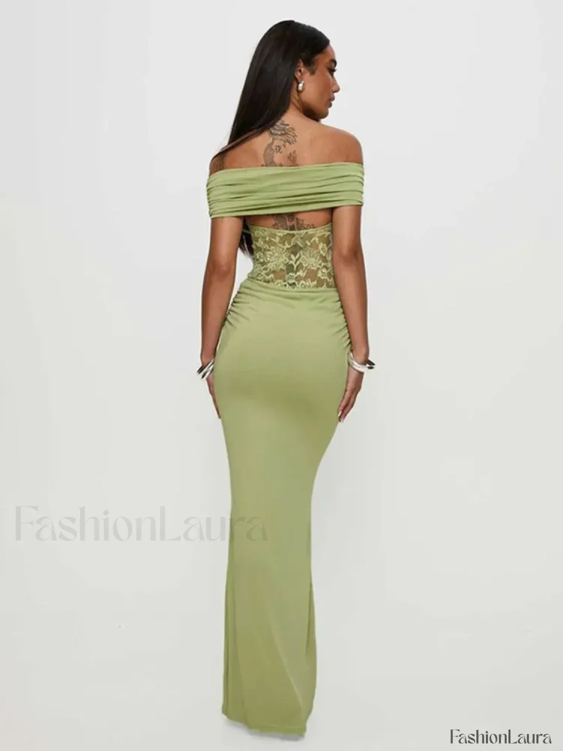 Sheer Green Strapless Maxi Dress - Image 14