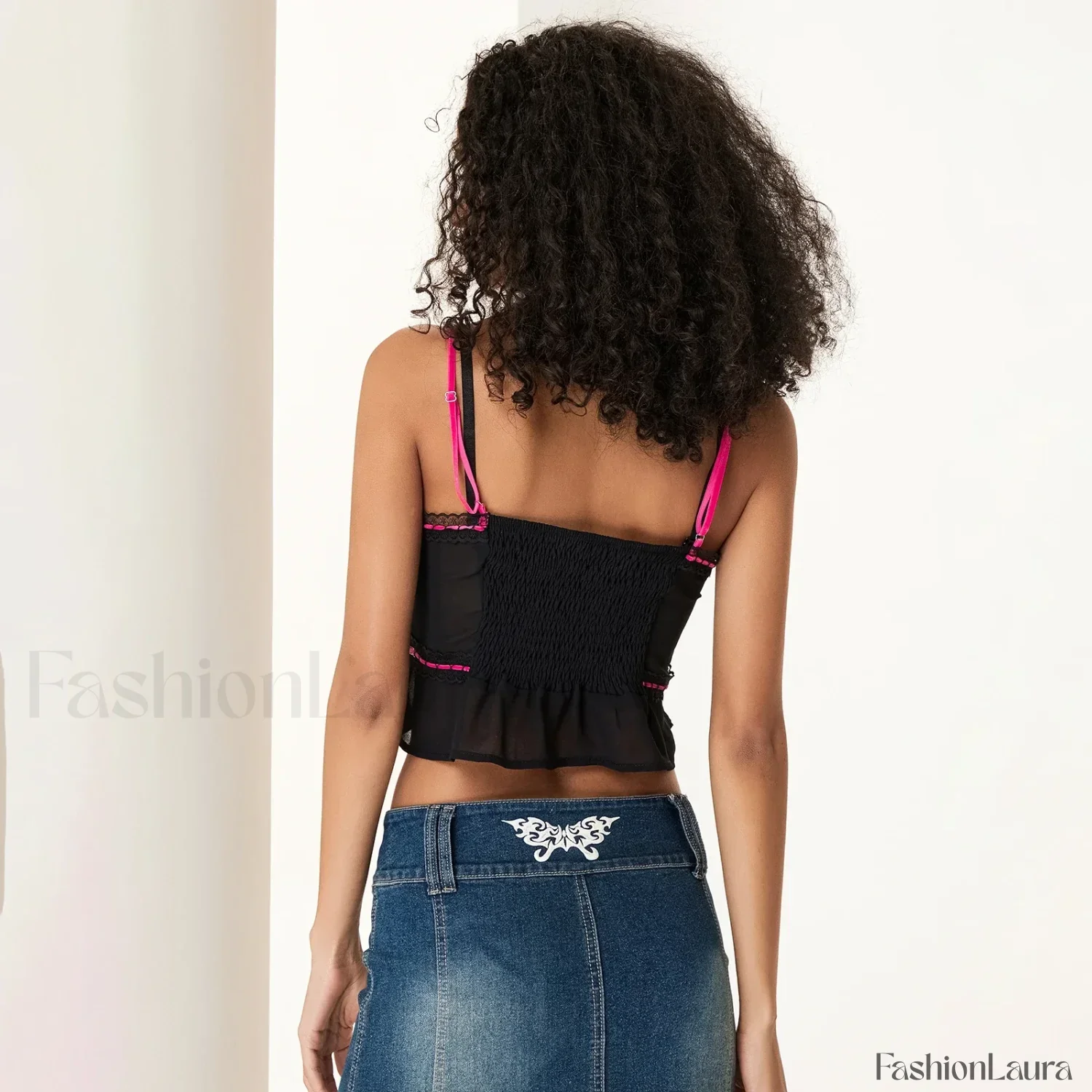 Sheer Mesh Lace Trim Crop Top - Image 14