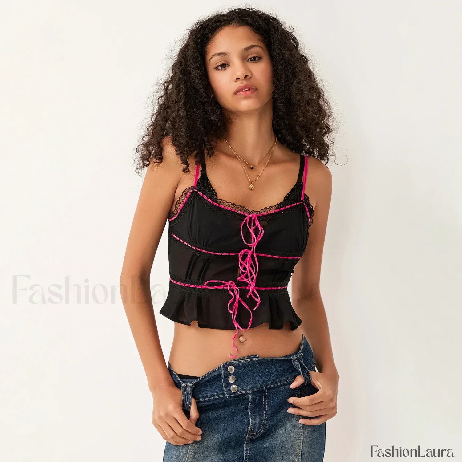 Sheer Mesh Lace Trim Crop Top - Image 15