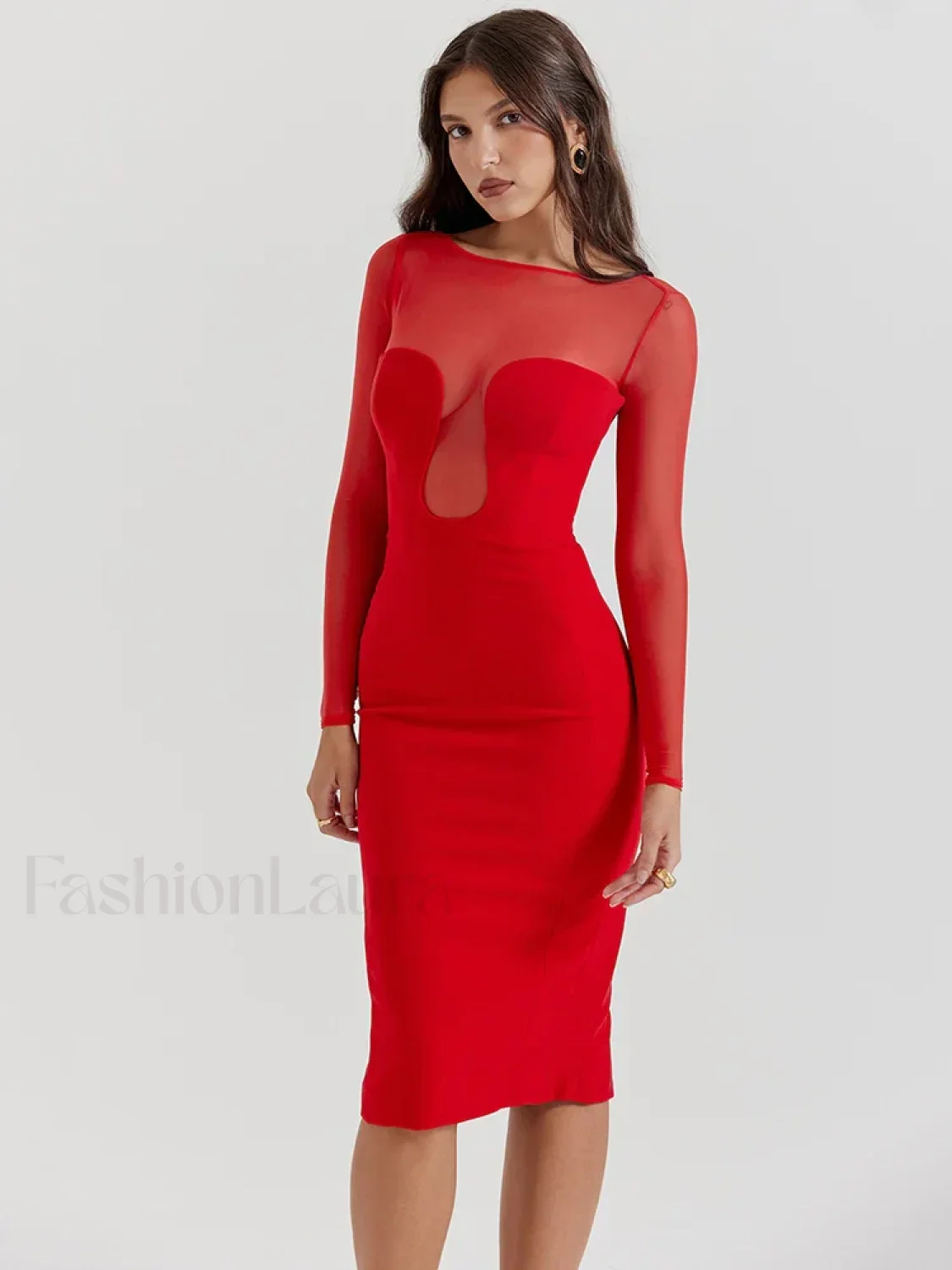 Sheer Strapless Midi Dress - Image 3