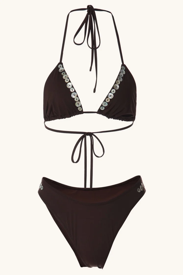 Shell Detail Halter Triangle Bikini Set - Image 8