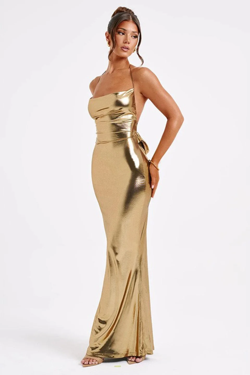 Shiny Bodycon Evening Gown Maxi Dress - Image 10