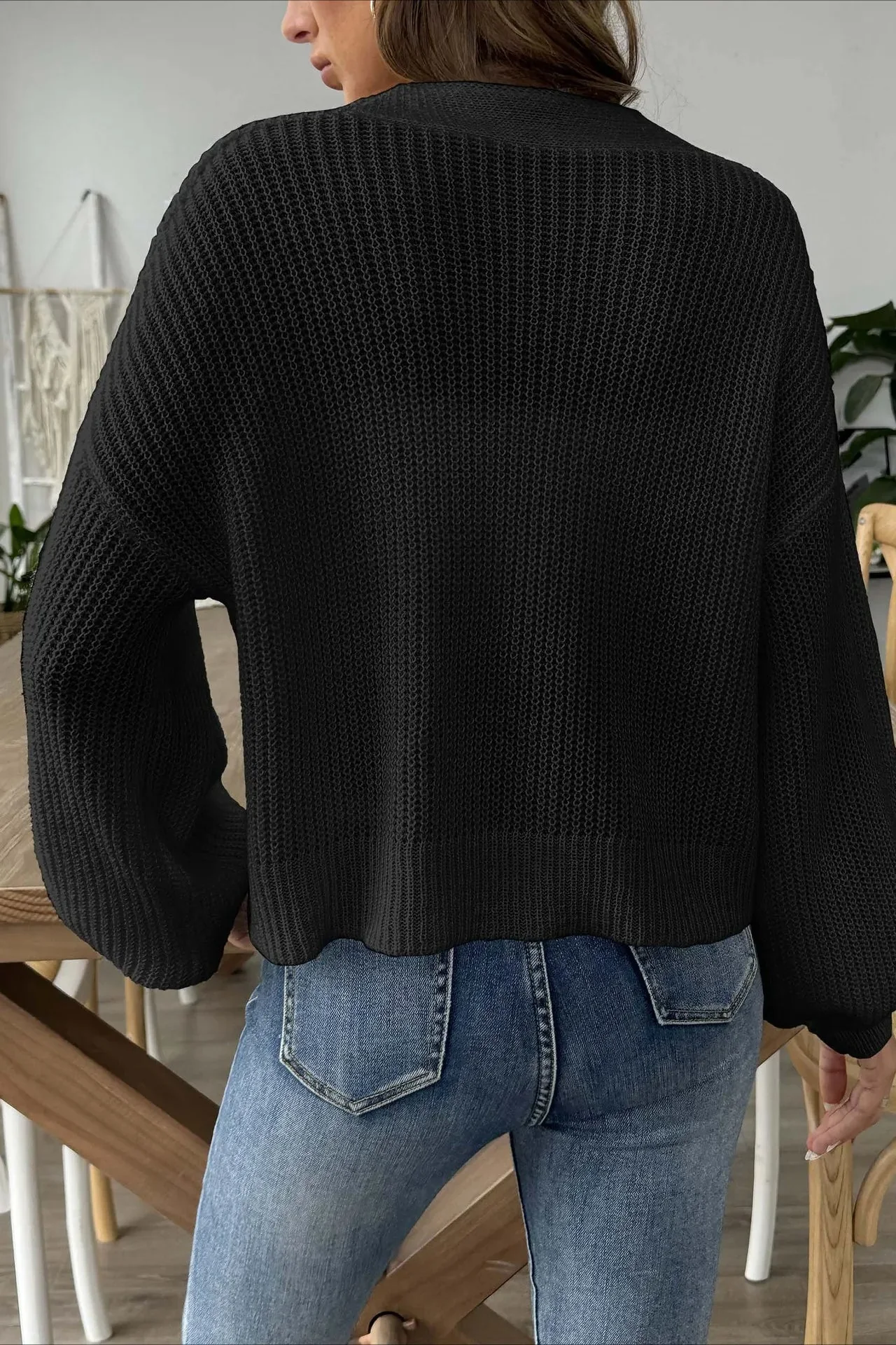 Short Floral Knit Long Sleeve Cardigan - Image 9