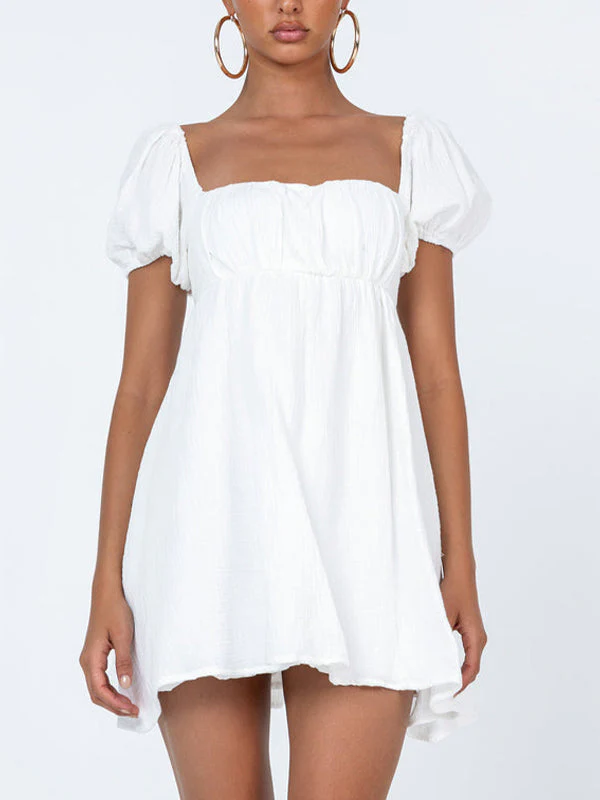 Short Puff Sleeve Square Neck Mini Dress - Image 2