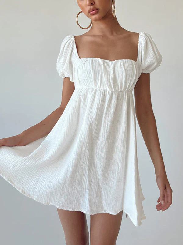 Short Puff Sleeve Square Neck Mini Dress - Image 6