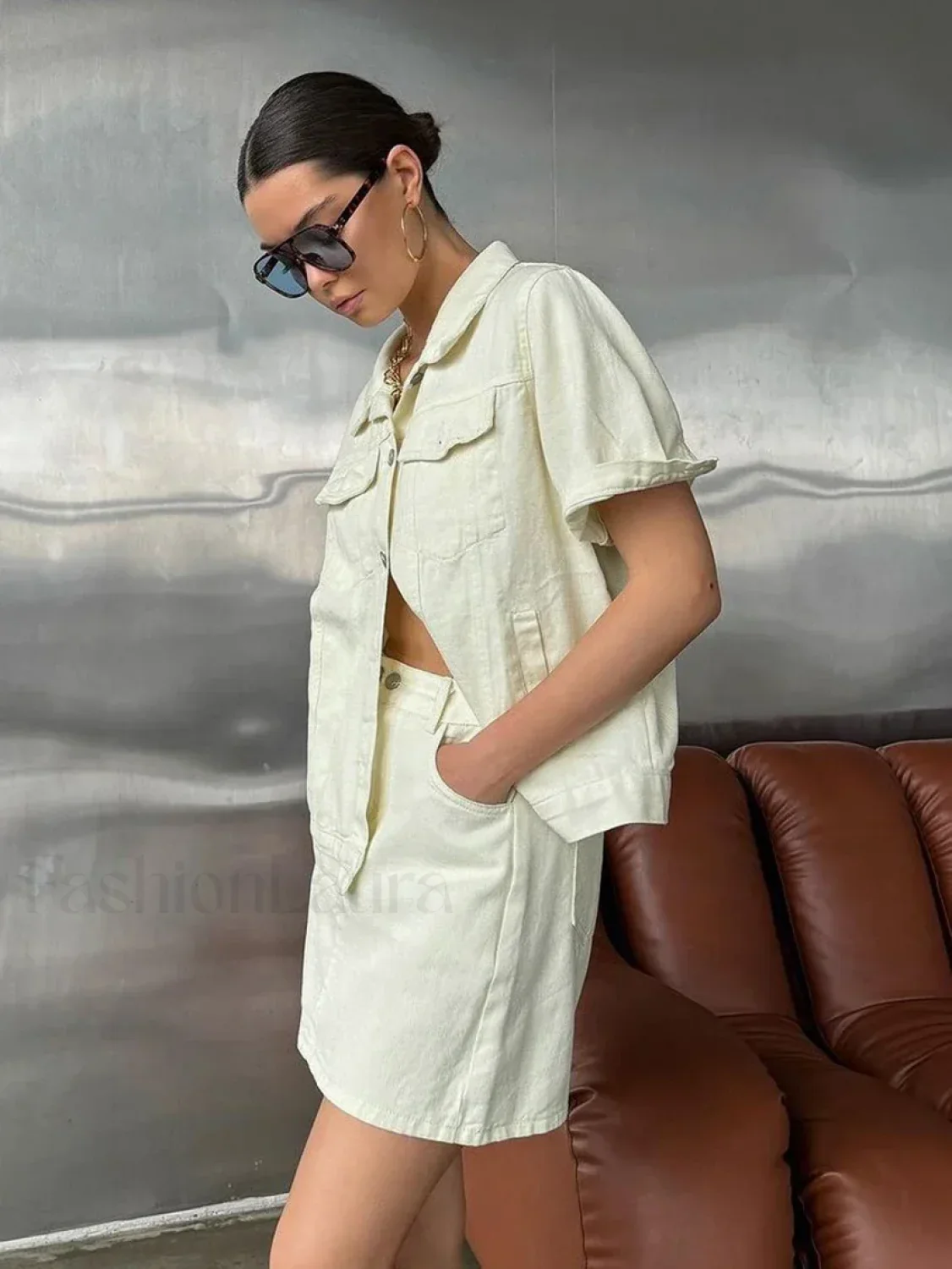 Short Sleeve Skirt Nightwear Two Piece Set - Image 11