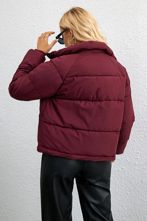 Short Stand Collar Relaxed Puffer Jacket - Image 11