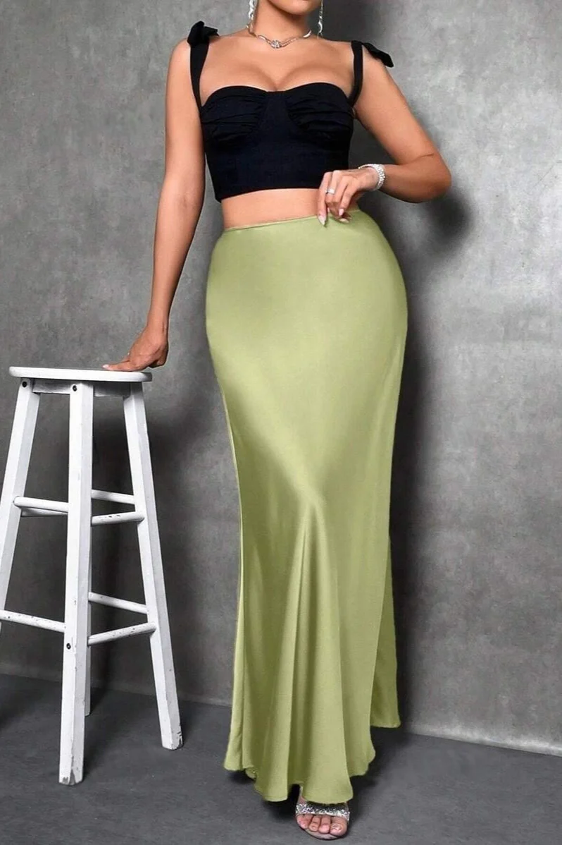 Silky Solid High Waist Satin Maxi Skirt - Image 10