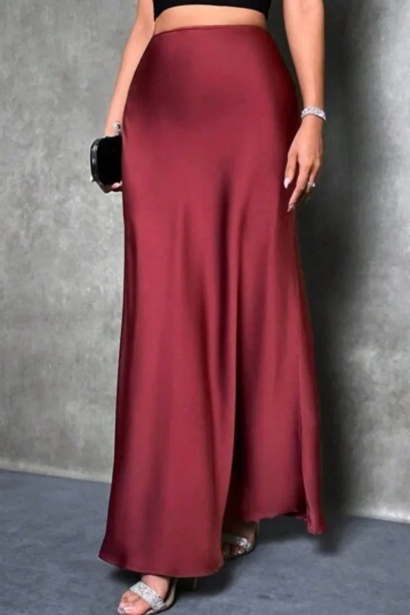 Silky Solid High Waist Satin Maxi Skirt - Image 11