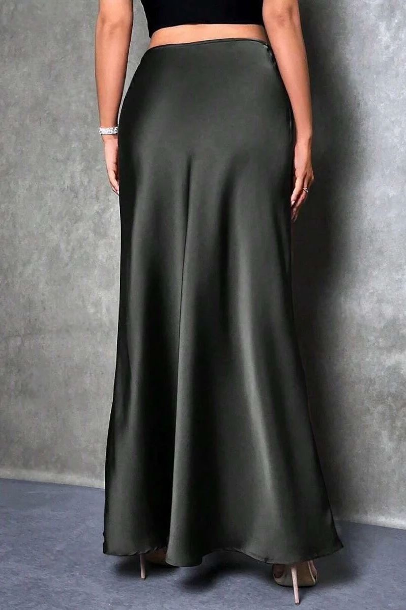 Silky Solid High Waist Satin Maxi Skirt - Image 3