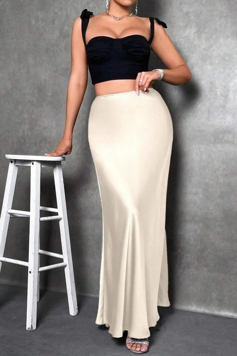 Silky Solid High Waist Satin Maxi Skirt - Image 5